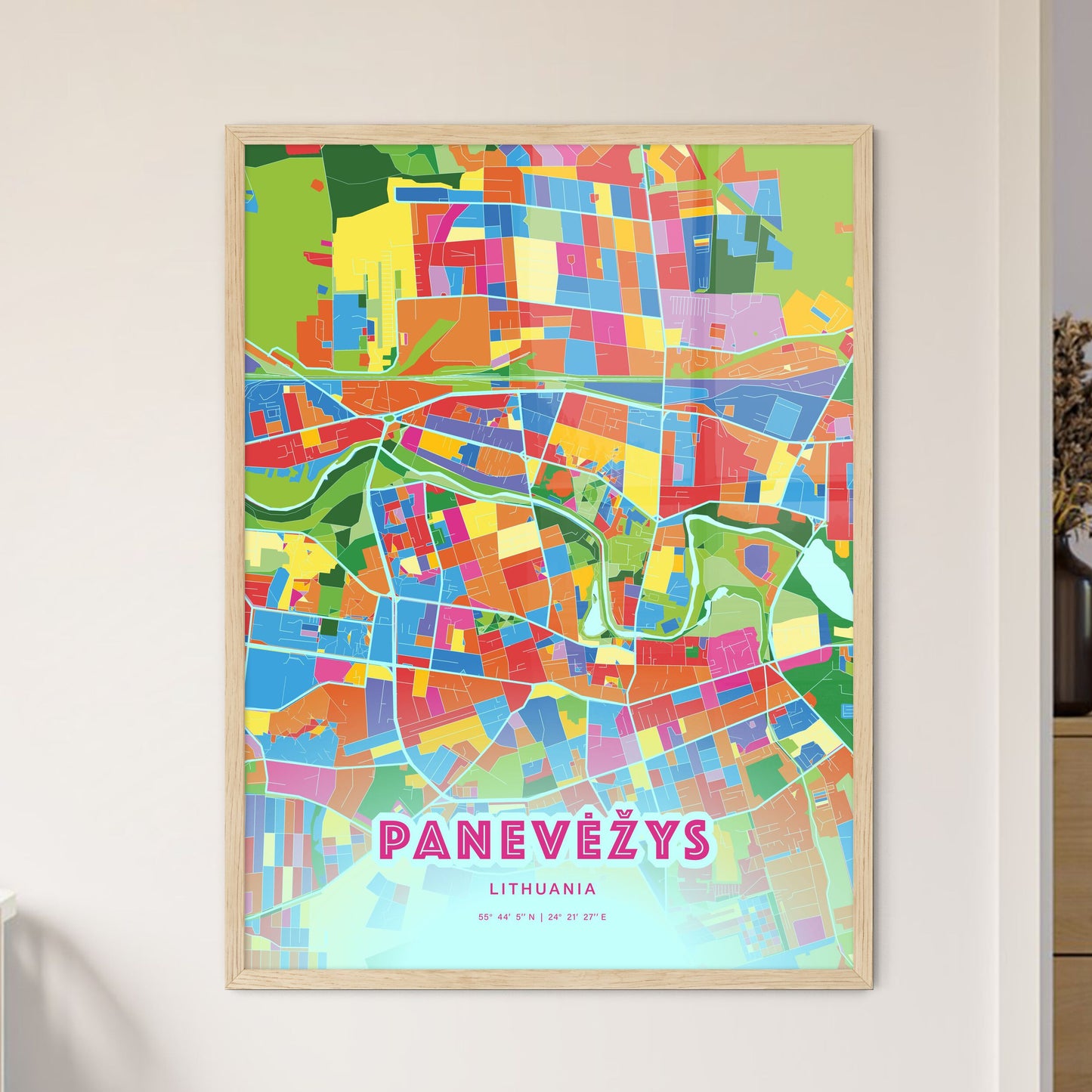 Colorful PANEVĖŽYS LITHUANIA Fine Art Map Crazy Colors