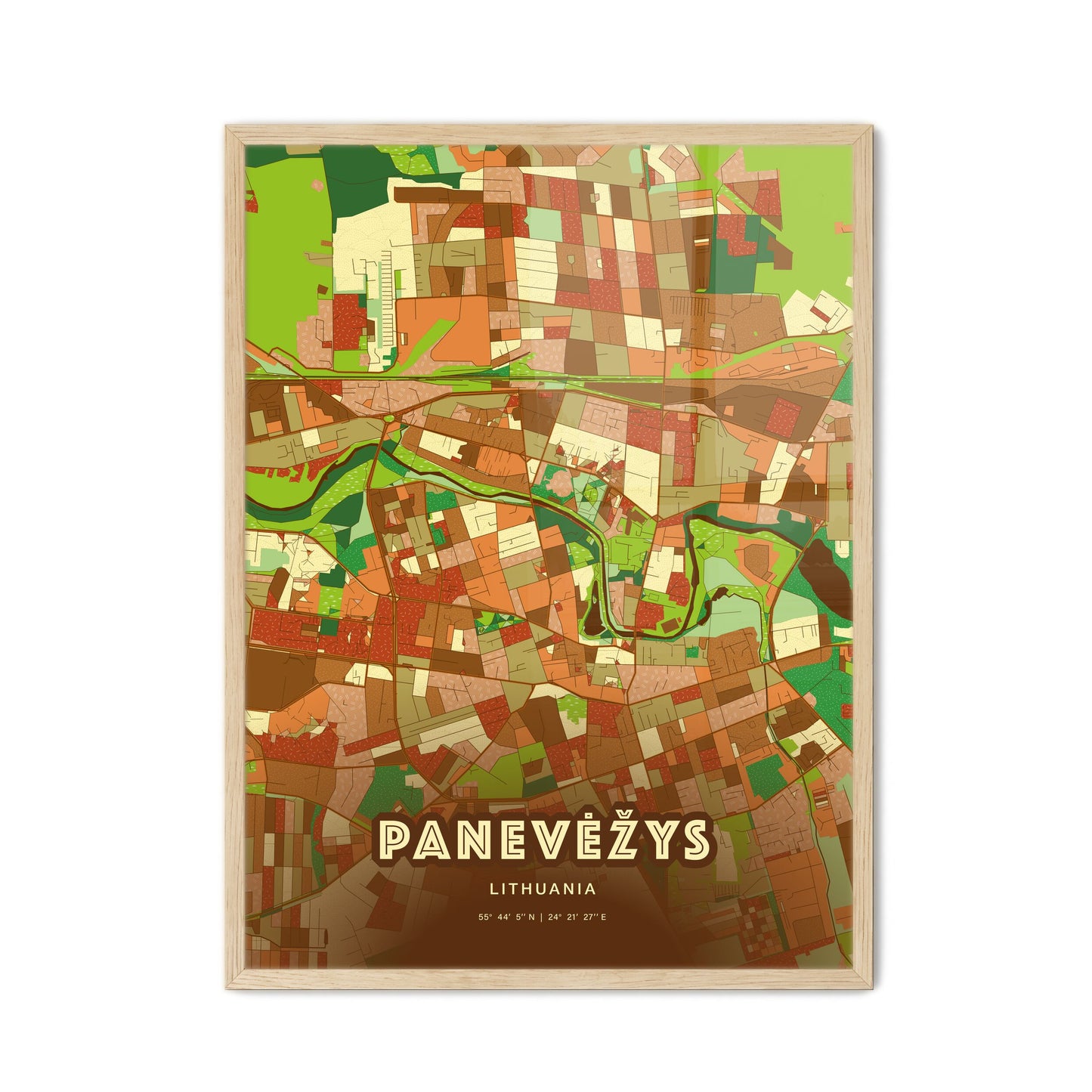 Colorful PANEVĖŽYS LITHUANIA Fine Art Map Farmhouse