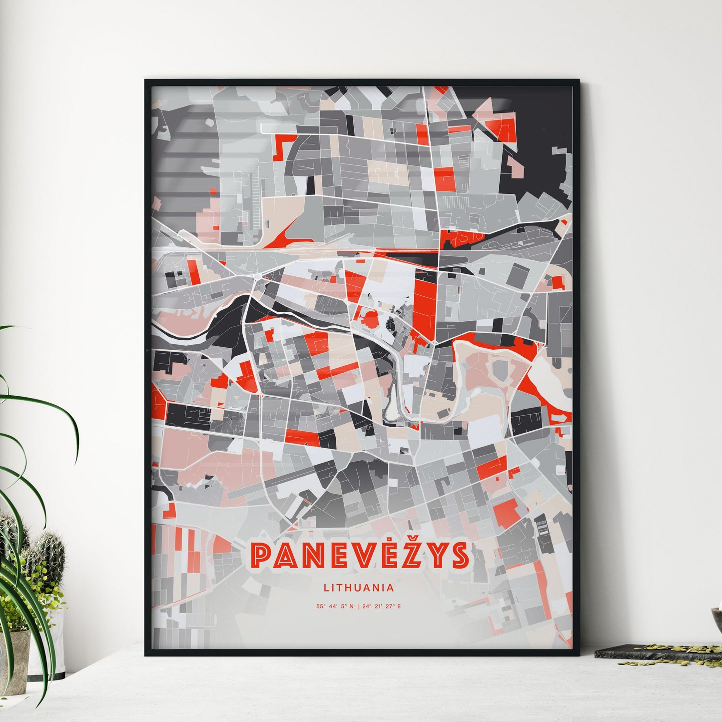 Colorful PANEVĖŽYS LITHUANIA Fine Art Map Modern