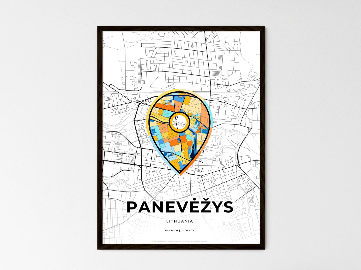 Panevėžys Lithuania wedding art map with pointer icon