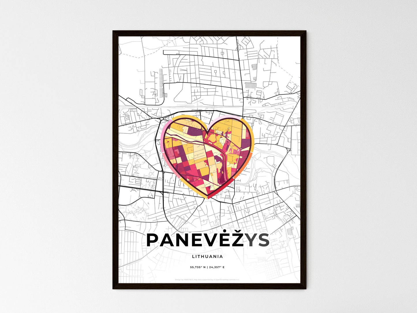 Panevėžys Lithuania wedding art map with heart icon