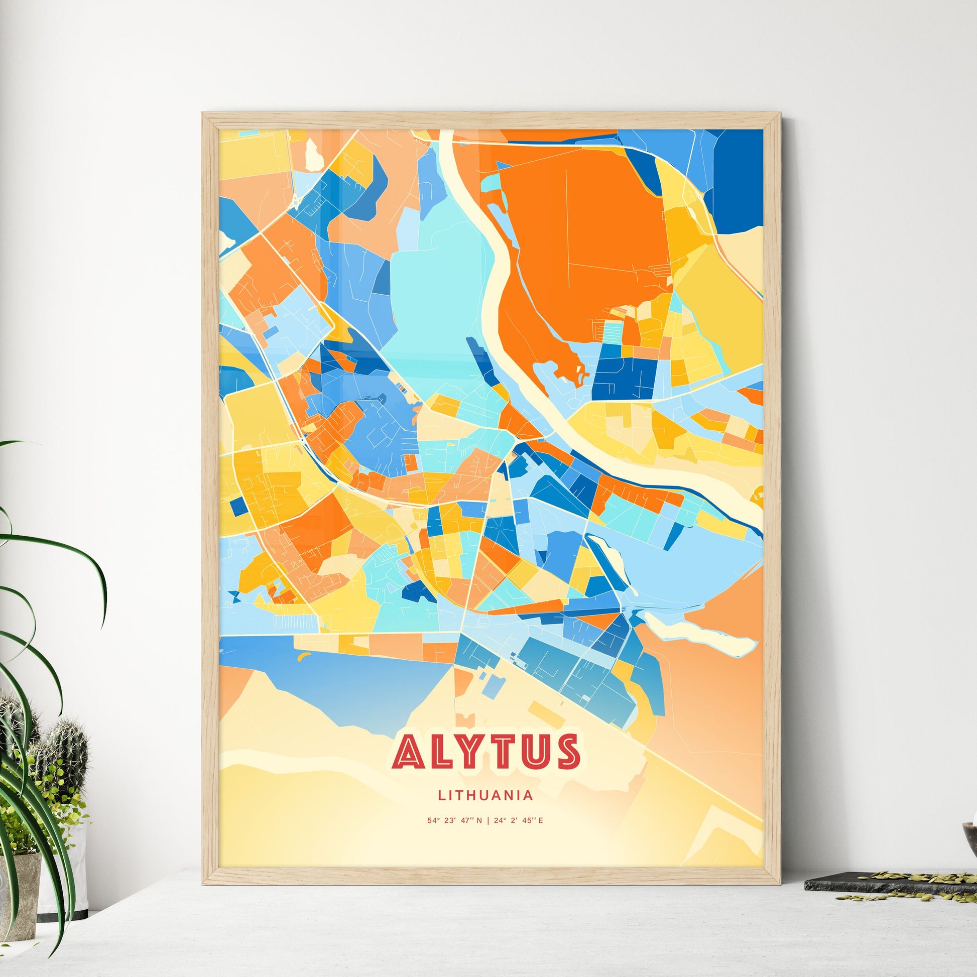 Colorful ALYTUS LITHUANIA Fine Art Map Blue Orange