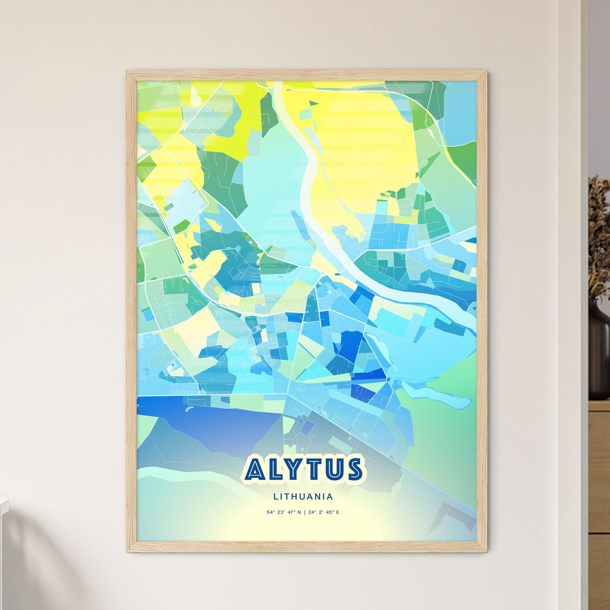 Colorful ALYTUS LITHUANIA Fine Art Map Cool Blue