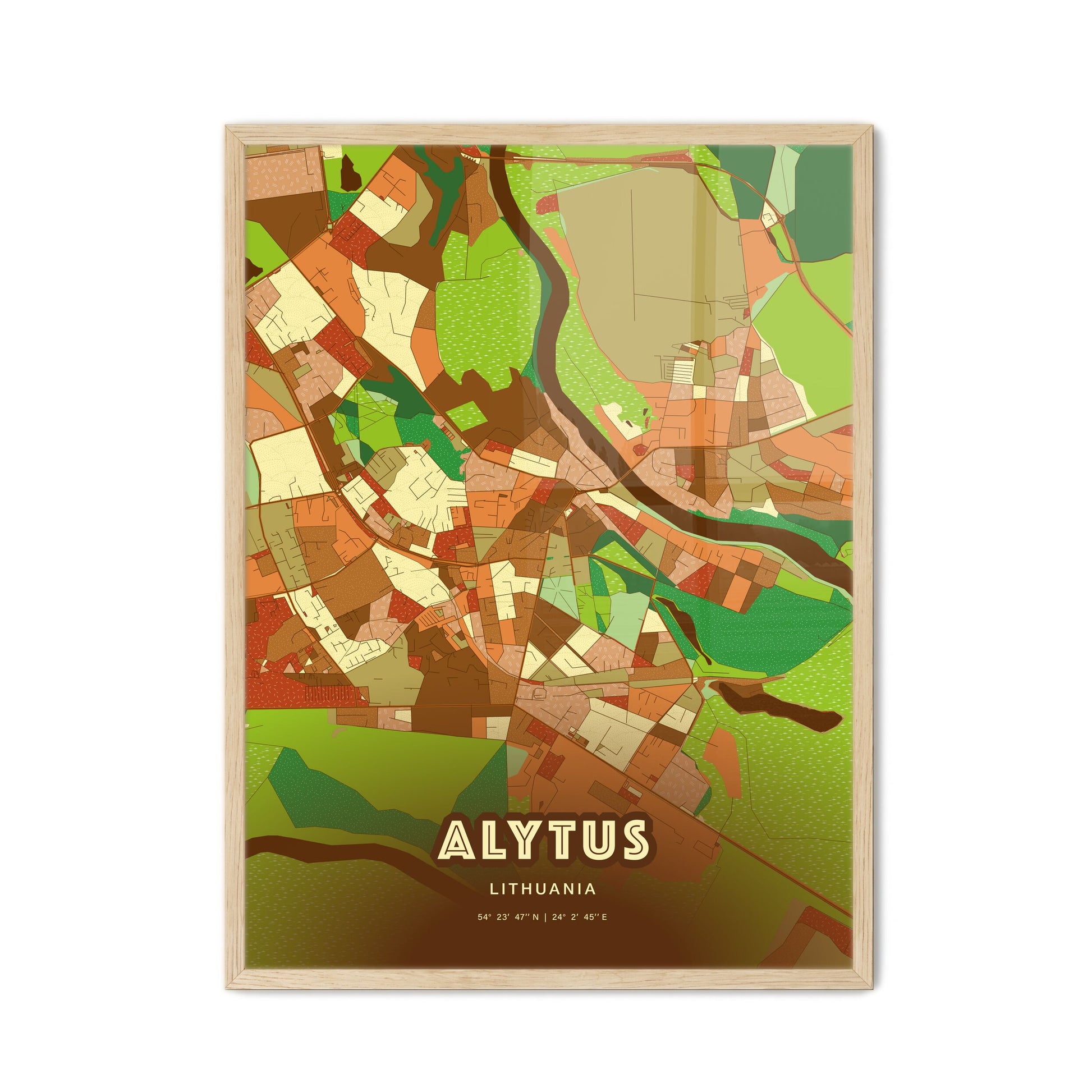 Colorful ALYTUS LITHUANIA Fine Art Map Farmhouse