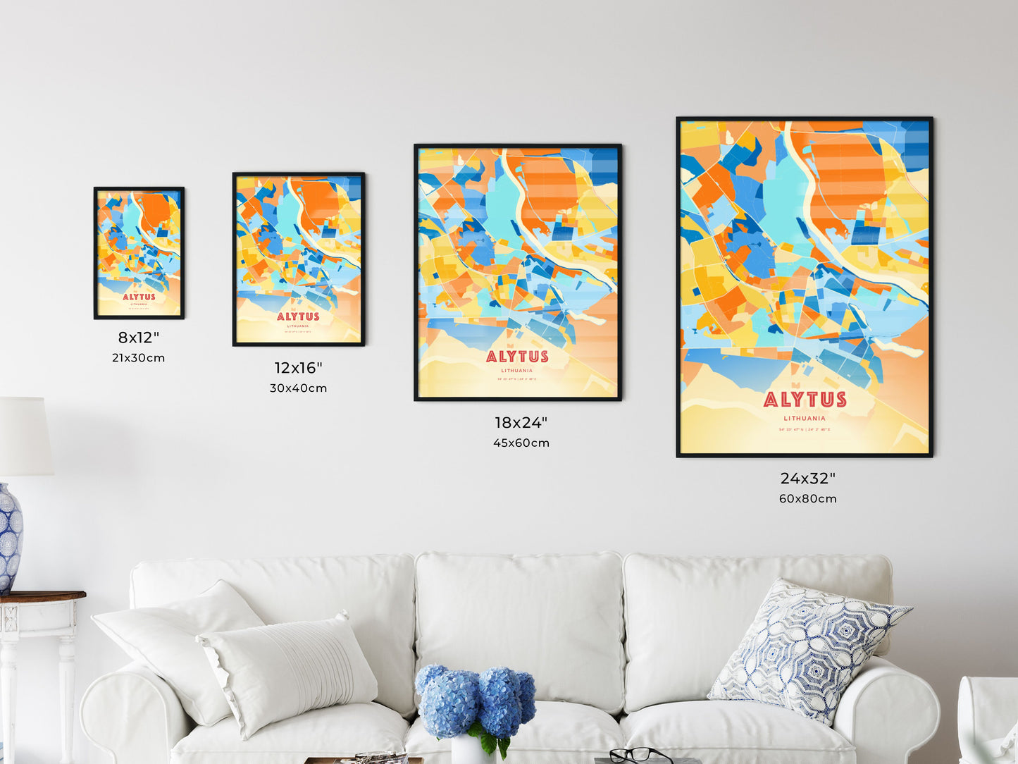 Colorful ALYTUS LITHUANIA Fine Art Map Blue Orange