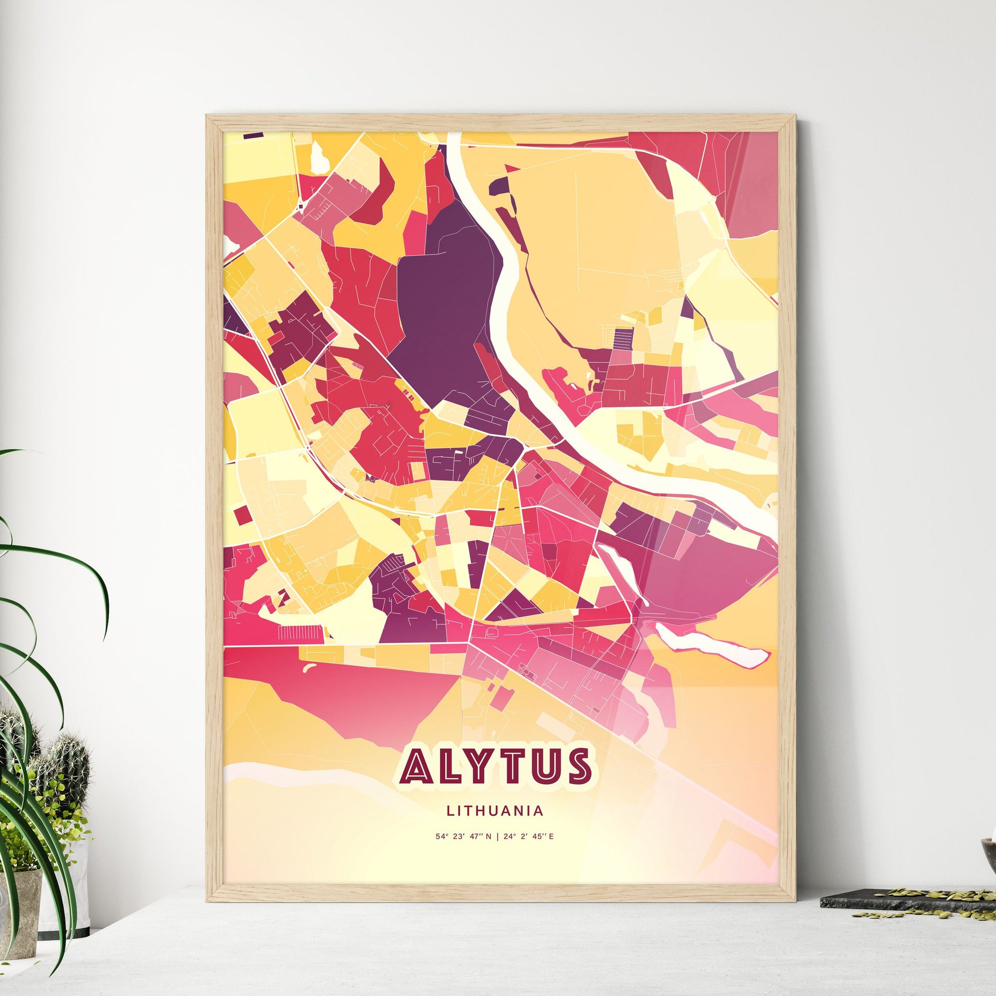 Colorful ALYTUS LITHUANIA Fine Art Map Hot Red