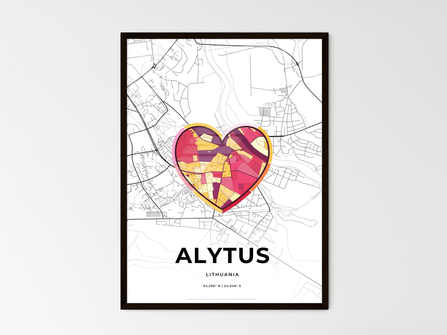 Alytus Lithuania wedding art map with heart icon