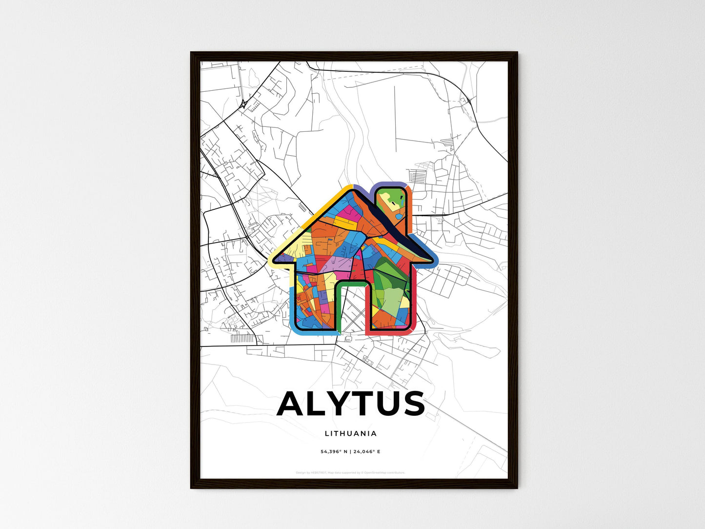 Alytus Lithuania wedding art map with home icon