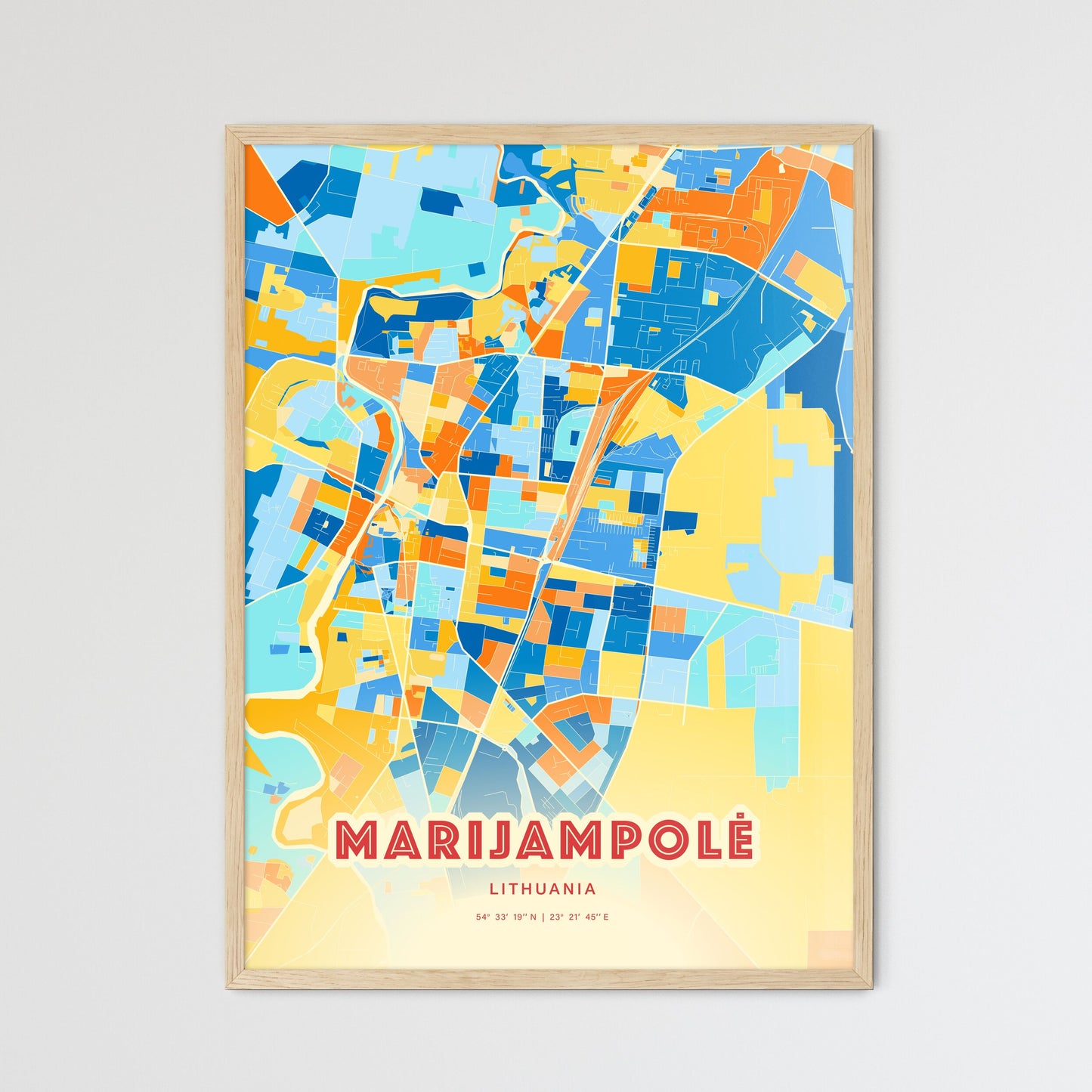 Colorful MARIJAMPOLĖ LITHUANIA Fine Art Map Blue Orange