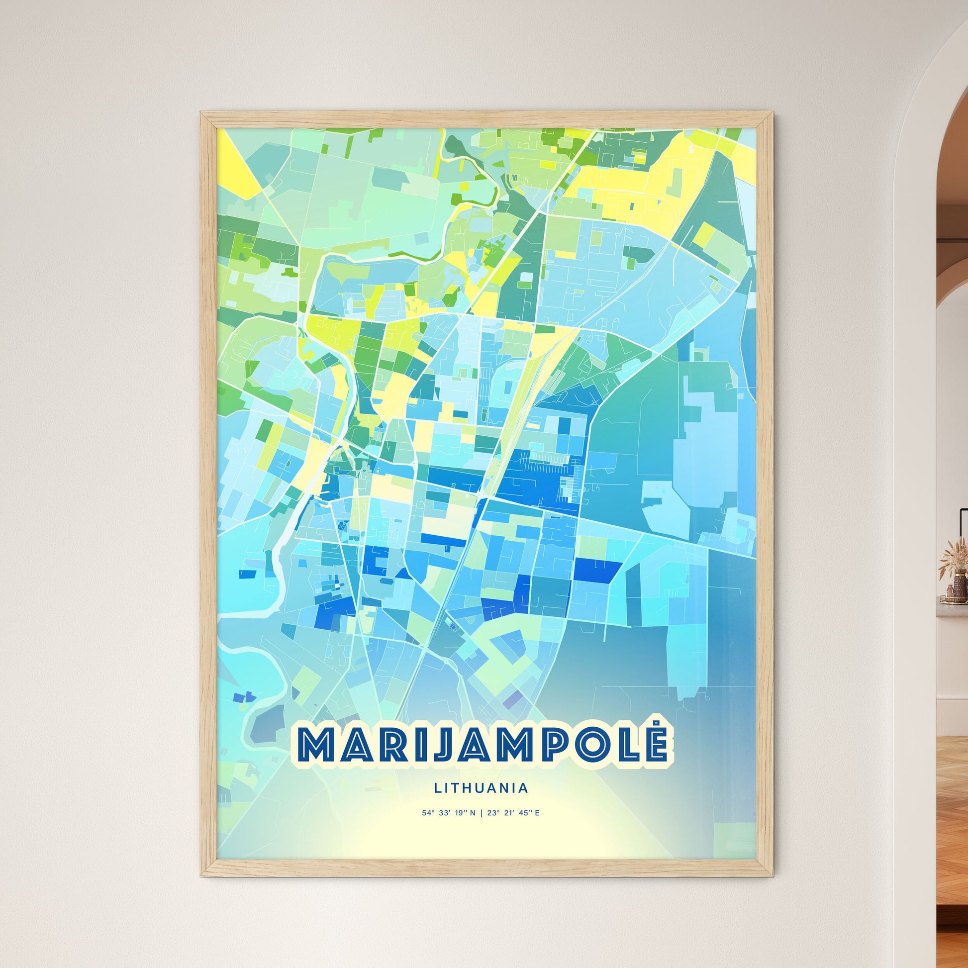 Colorful MARIJAMPOLĖ LITHUANIA Fine Art Map Cool Blue