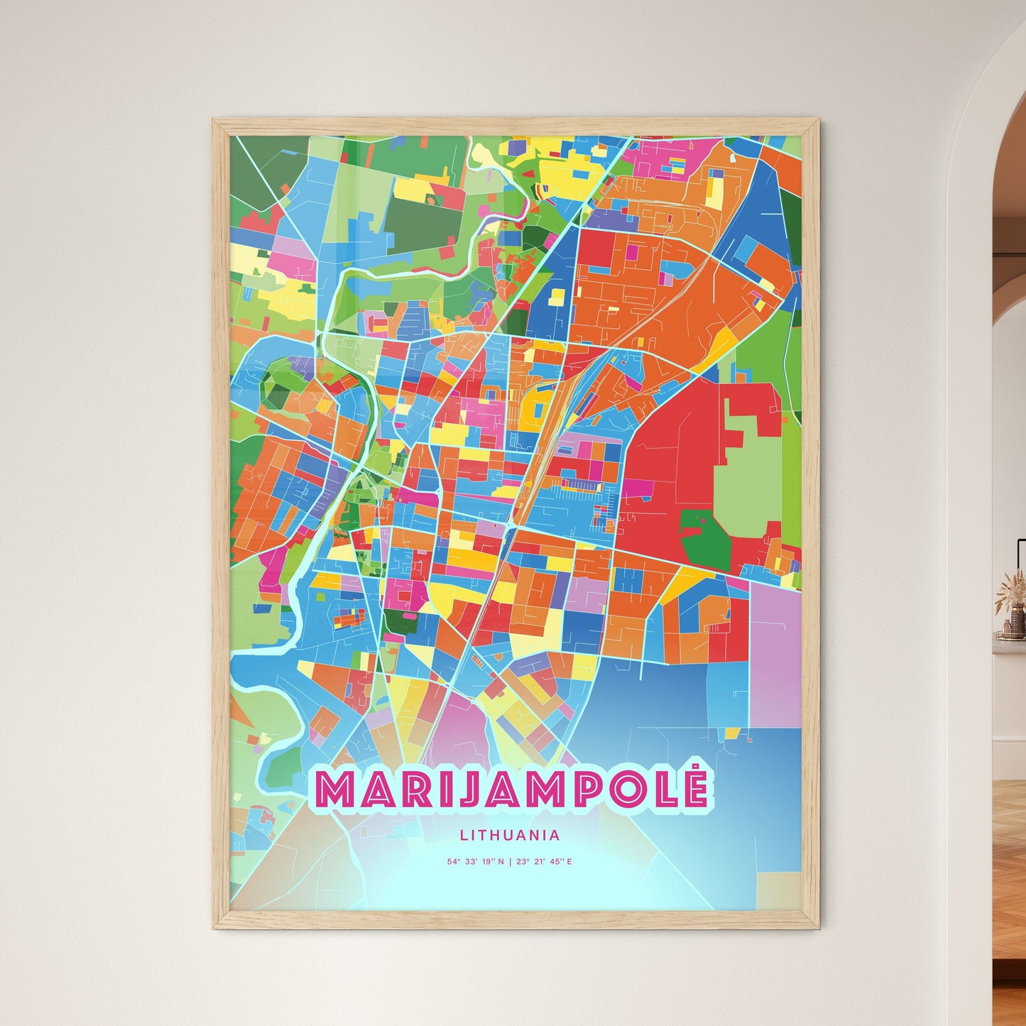Colorful MARIJAMPOLĖ LITHUANIA Fine Art Map Crazy Colors