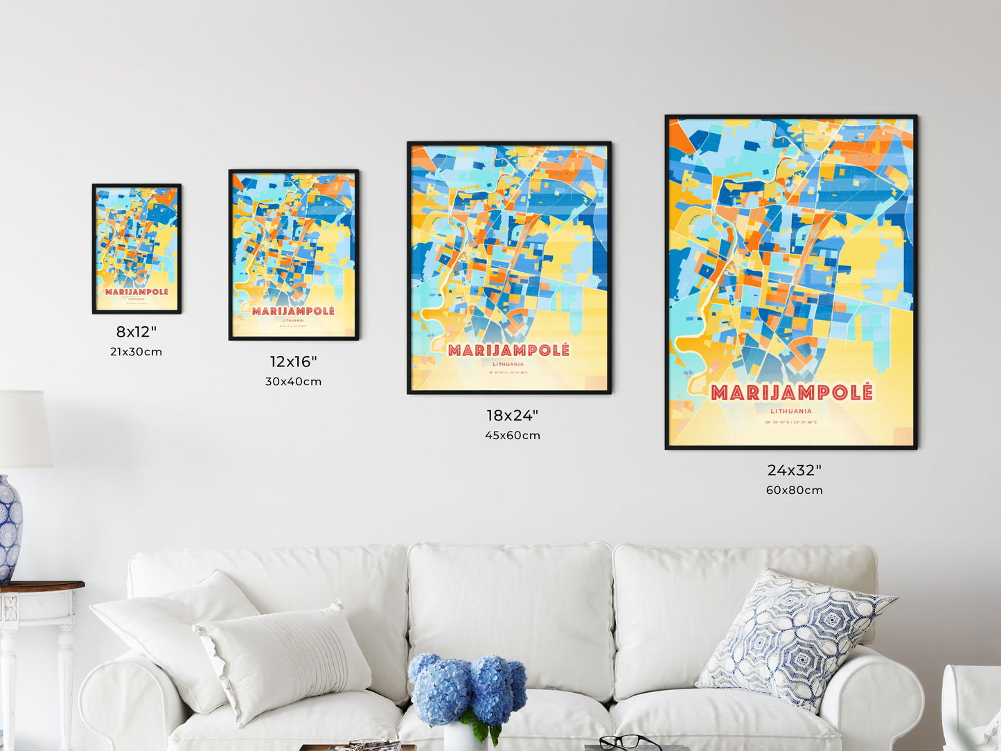 Colorful MARIJAMPOLĖ LITHUANIA Fine Art Map Blue Orange