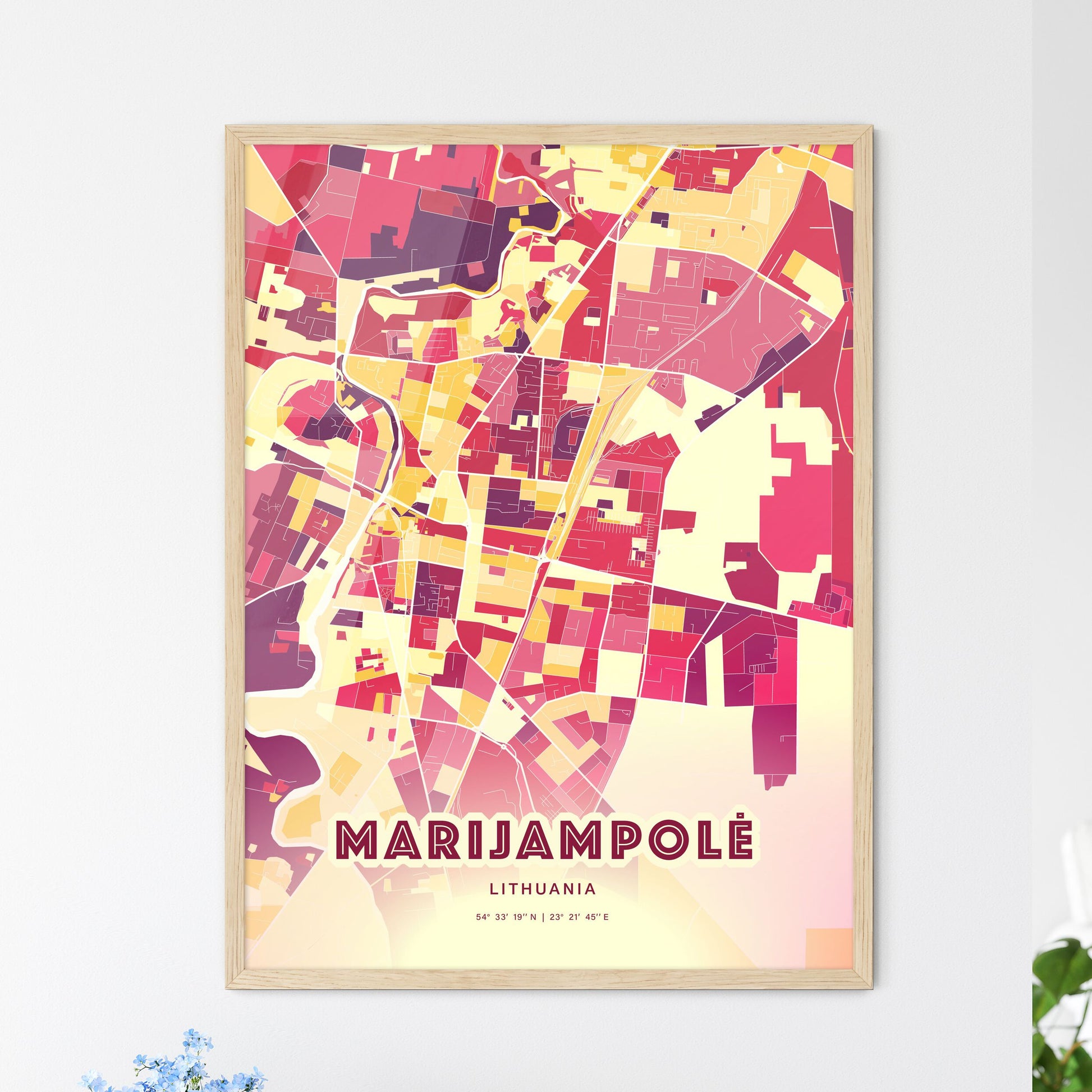 Colorful MARIJAMPOLĖ LITHUANIA Fine Art Map Hot Red