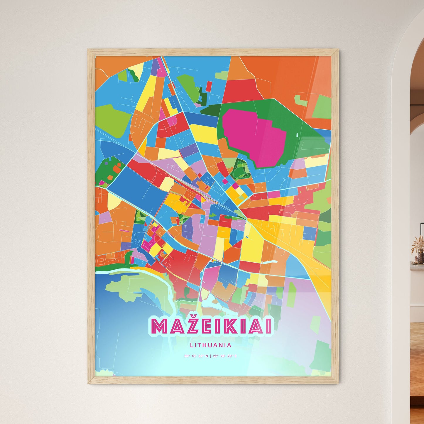 Colorful MAŽEIKIAI LITHUANIA Fine Art Map Crazy Colors