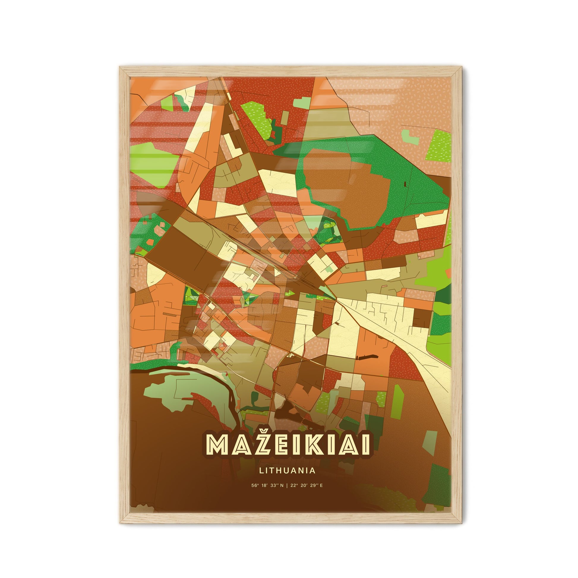 Colorful MAŽEIKIAI LITHUANIA Fine Art Map Farmhouse