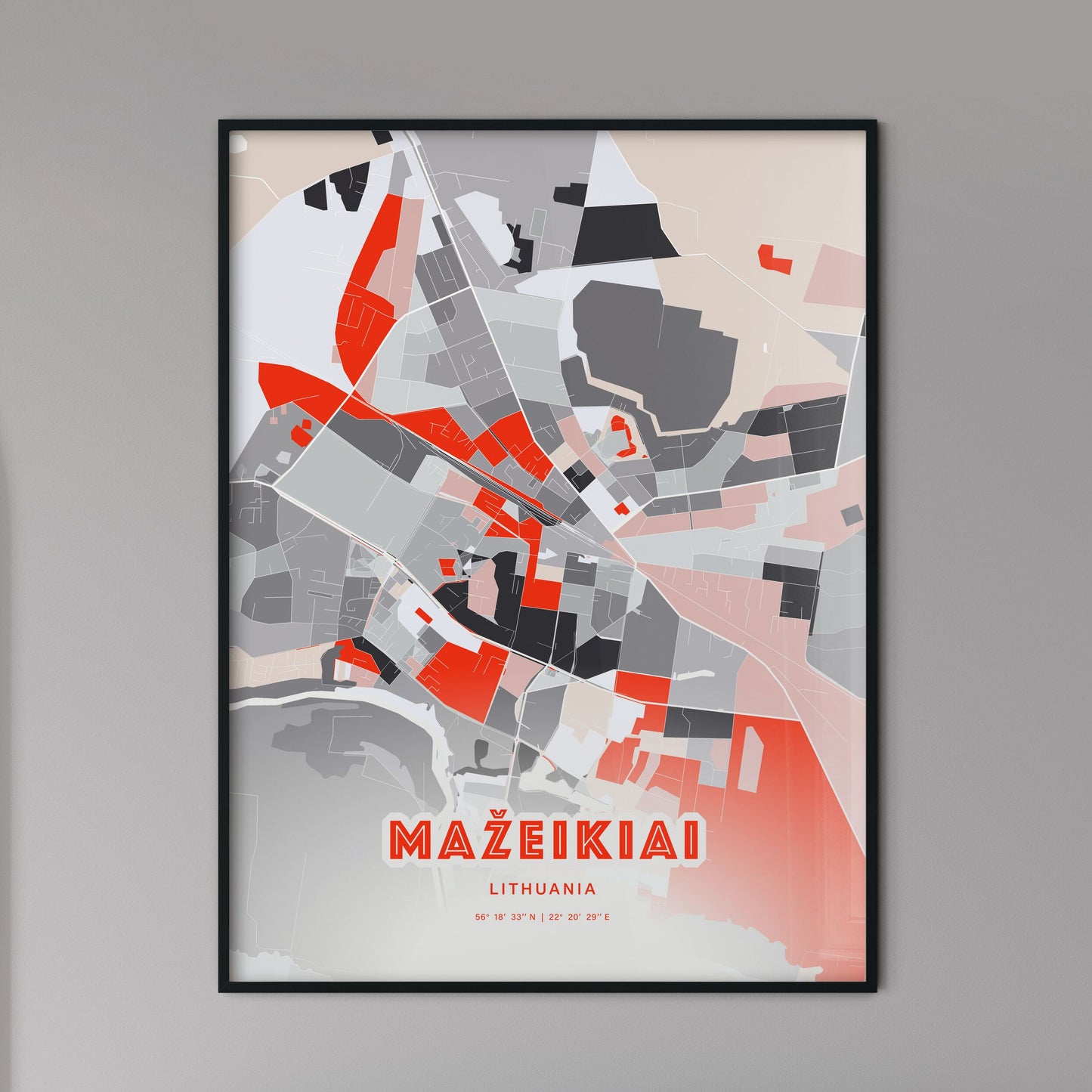 Colorful MAŽEIKIAI LITHUANIA Fine Art Map Modern