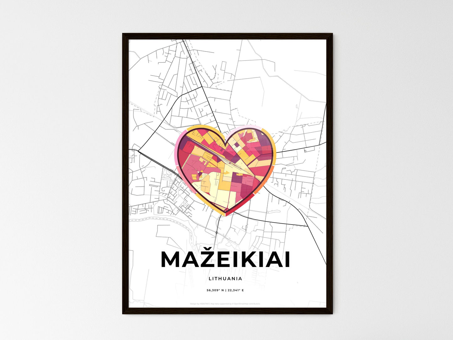 Mažeikiai Lithuania wedding art map with heart icon