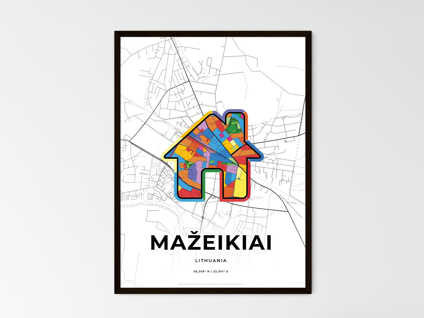 Mažeikiai Lithuania wedding art map with home icon