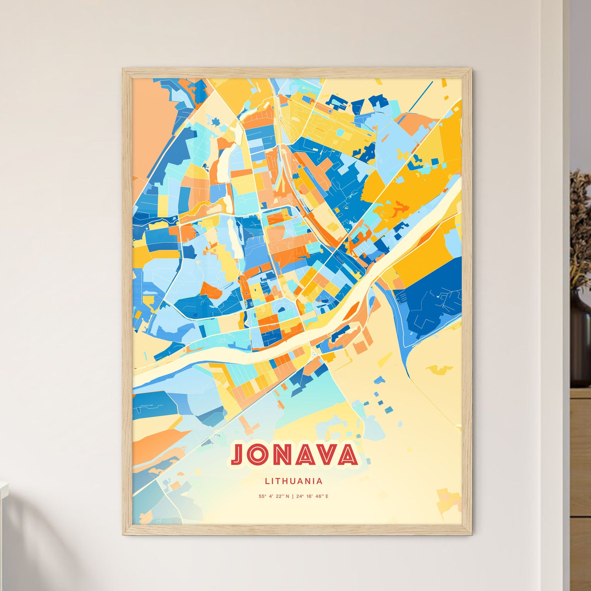 Colorful JONAVA LITHUANIA Fine Art Map Blue Orange