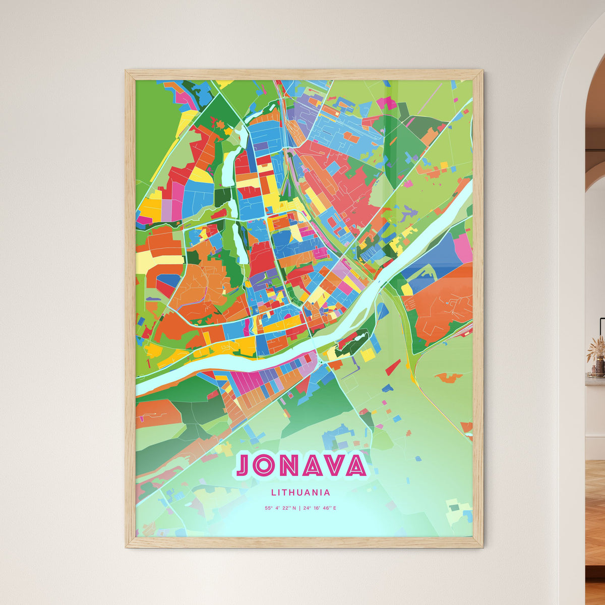 Colorful JONAVA LITHUANIA Fine Art Map Crazy Colors