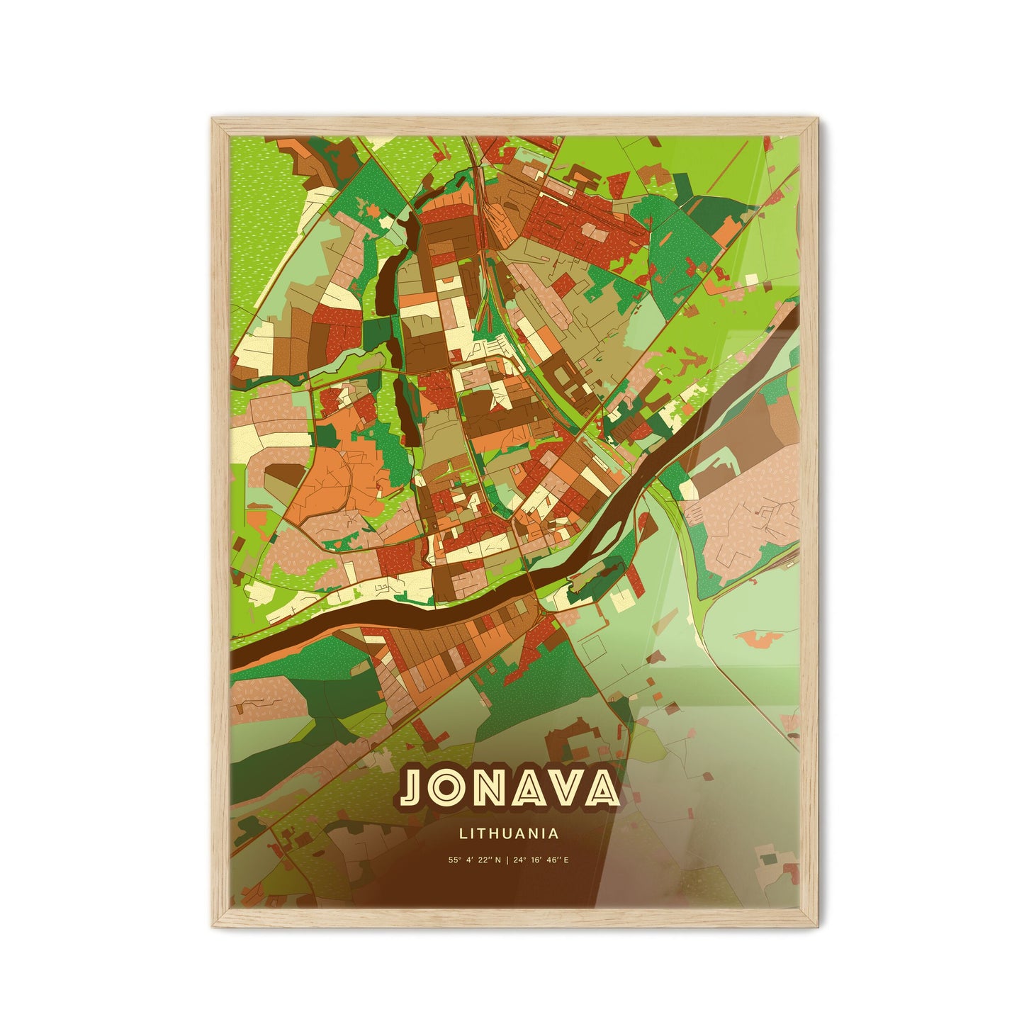 Colorful JONAVA LITHUANIA Fine Art Map Farmhouse