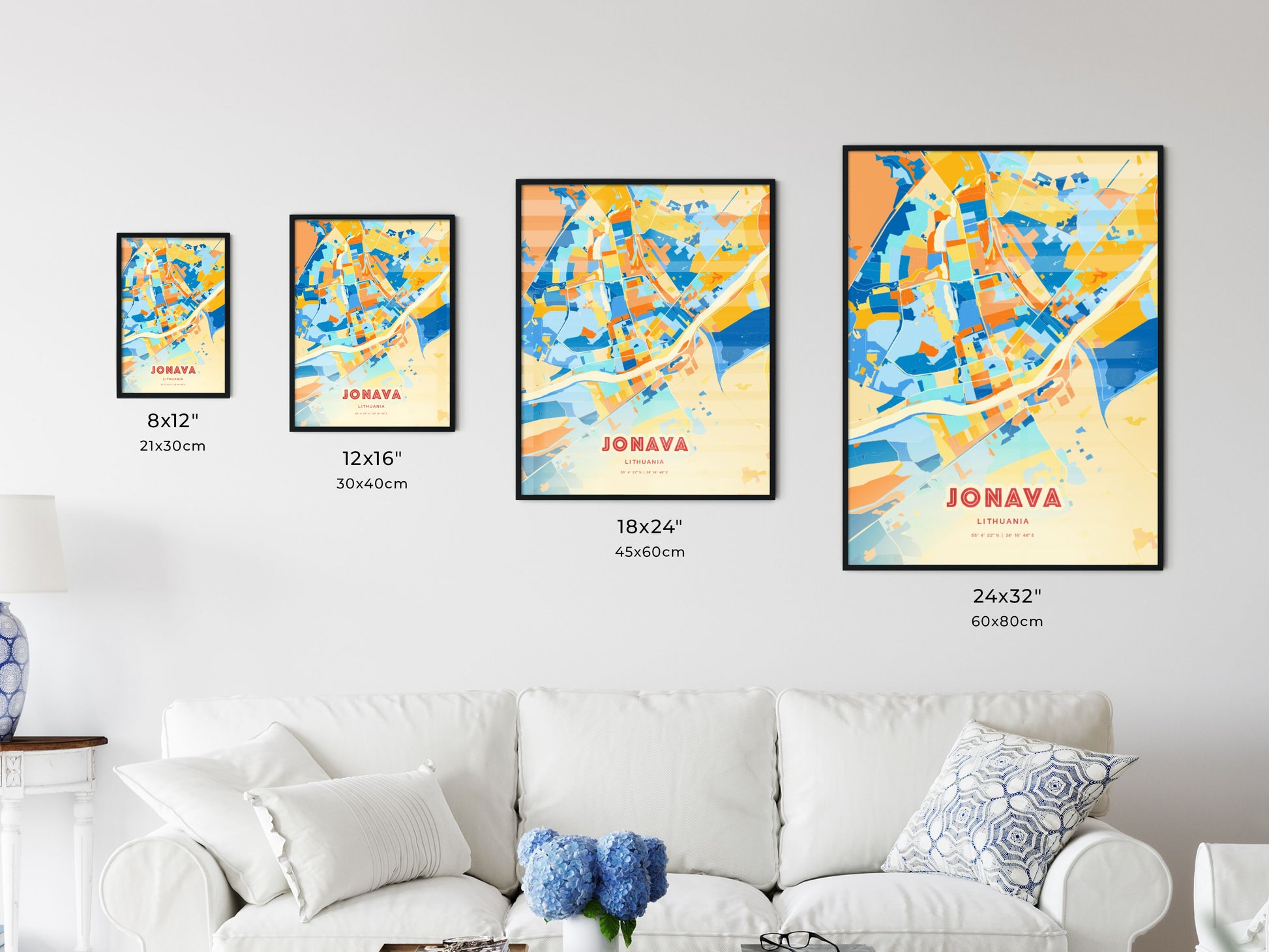 Colorful JONAVA LITHUANIA Fine Art Map Blue Orange