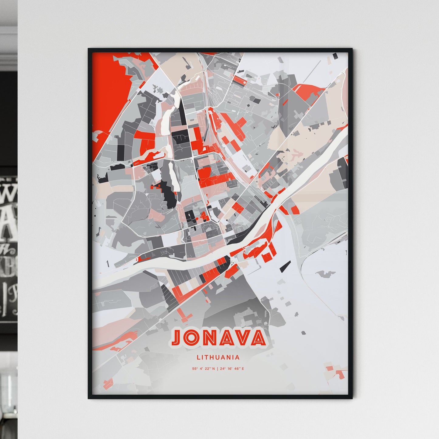 Colorful JONAVA LITHUANIA Fine Art Map Modern