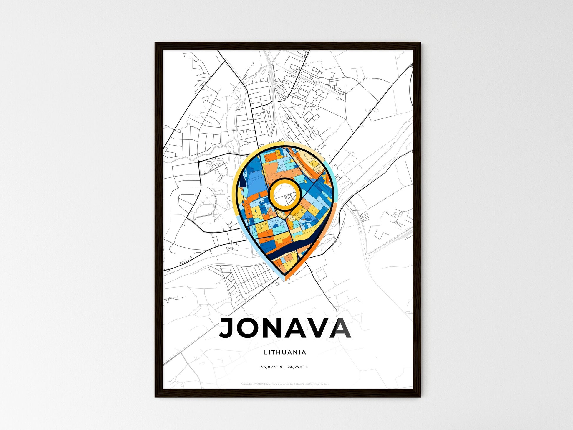 Jonava Lithuania wedding art map with pointer icon