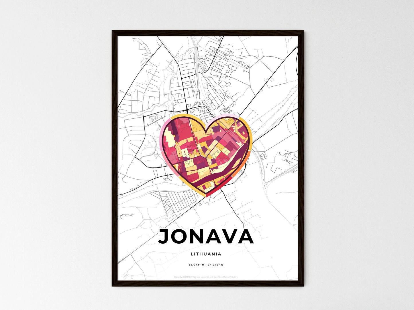 Jonava Lithuania wedding art map with heart icon