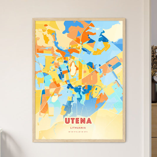 Colorful UTENA LITHUANIA Fine Art Map Blue Orange