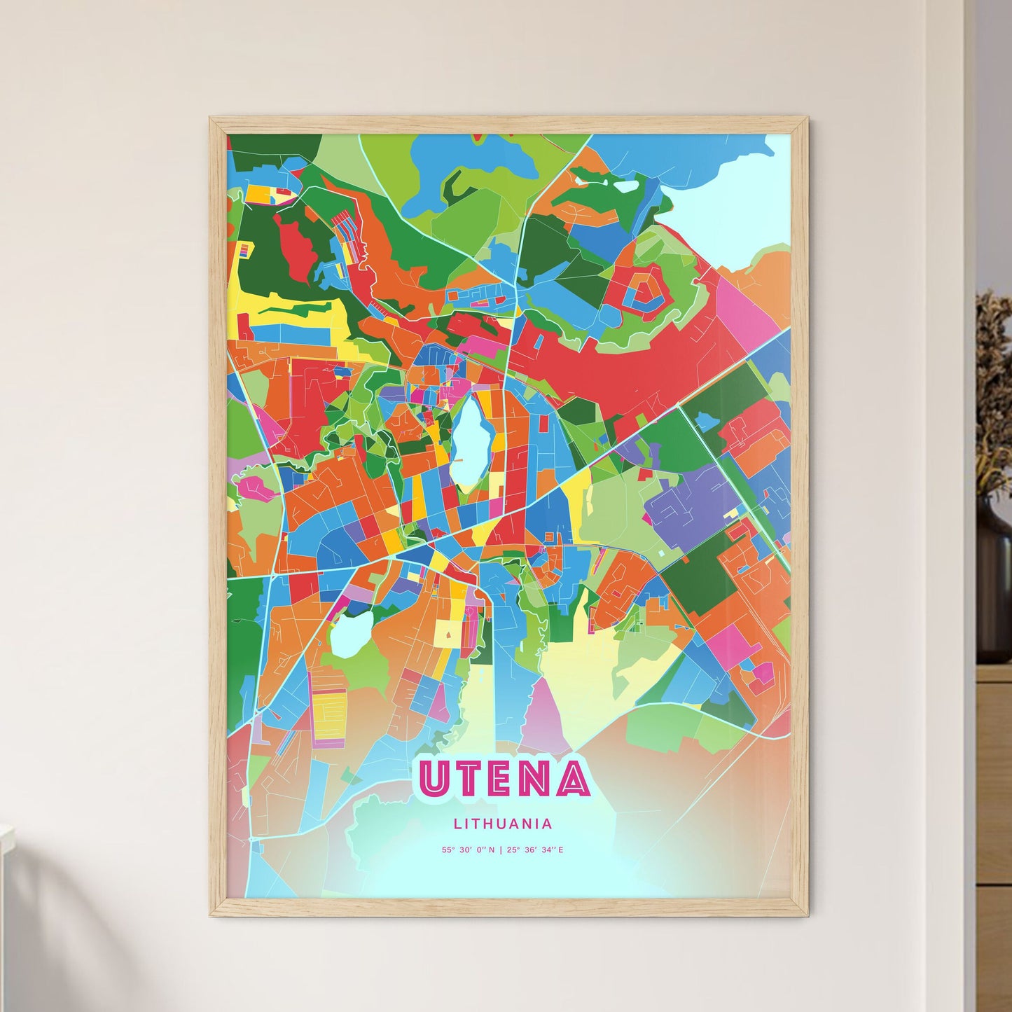 Colorful UTENA LITHUANIA Fine Art Map Crazy Colors