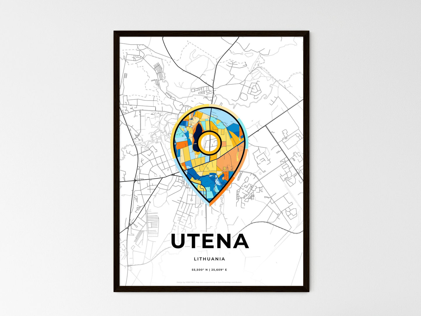 Utena Lithuania wedding art map with pointer icon