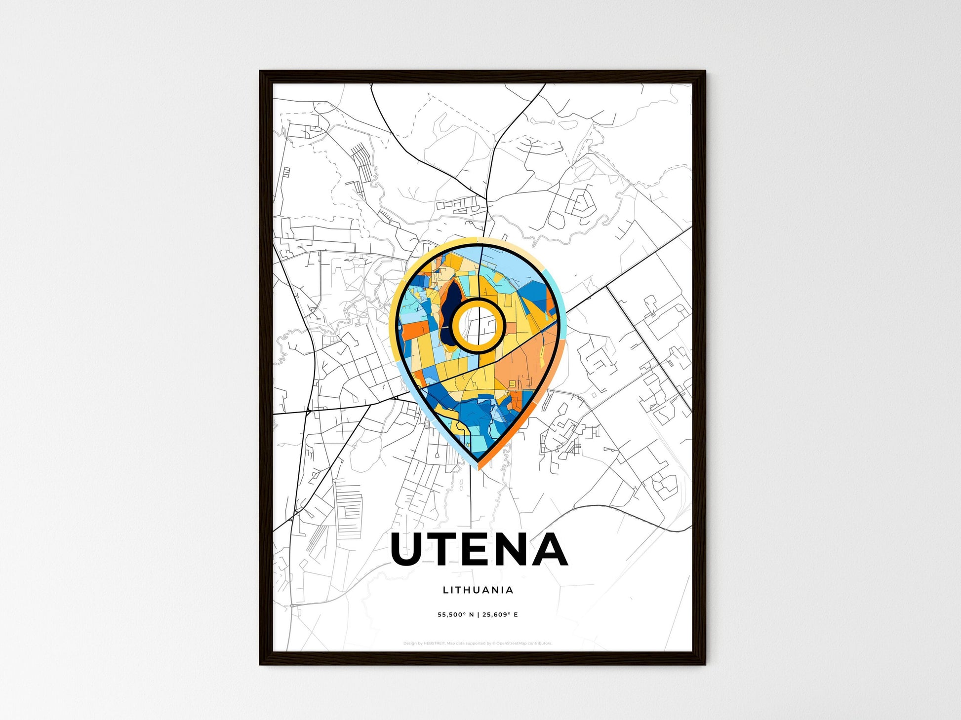Utena Lithuania wedding art map with pointer icon