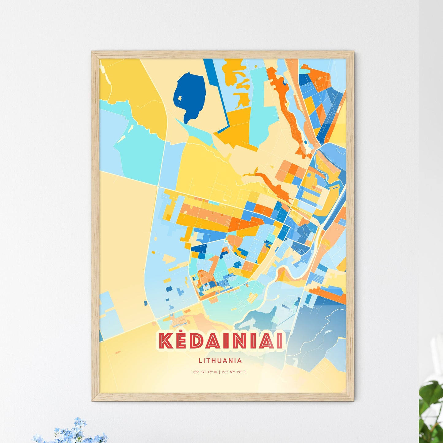 Colorful KĖDAINIAI LITHUANIA Fine Art Map Blue Orange