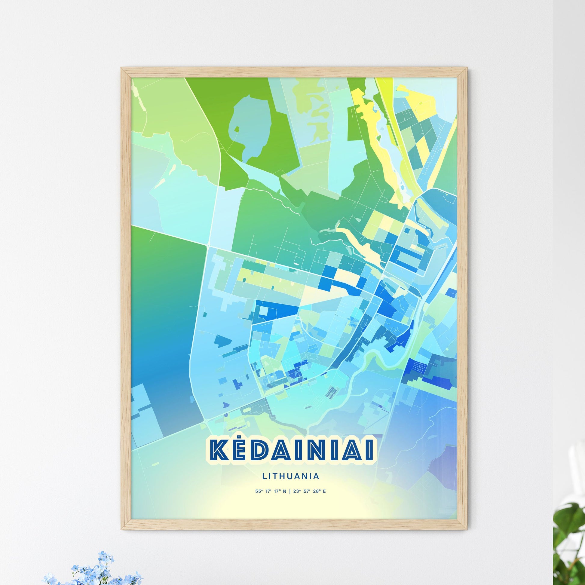 Colorful KĖDAINIAI LITHUANIA Fine Art Map Cool Blue