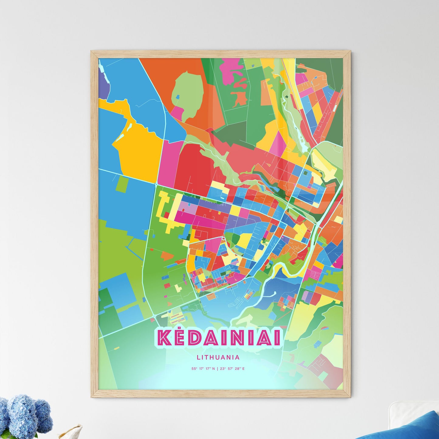 Colorful KĖDAINIAI LITHUANIA Fine Art Map Crazy Colors