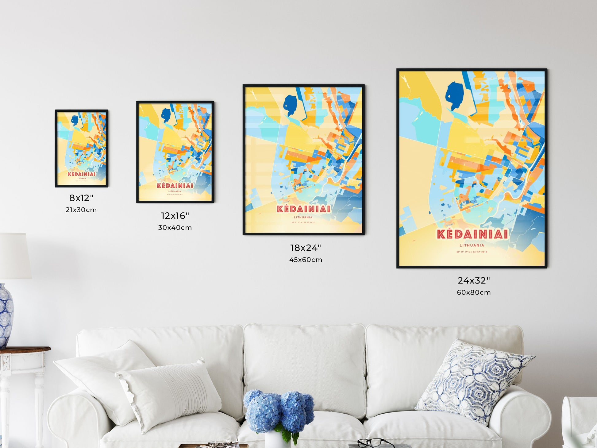 Colorful KĖDAINIAI LITHUANIA Fine Art Map Blue Orange