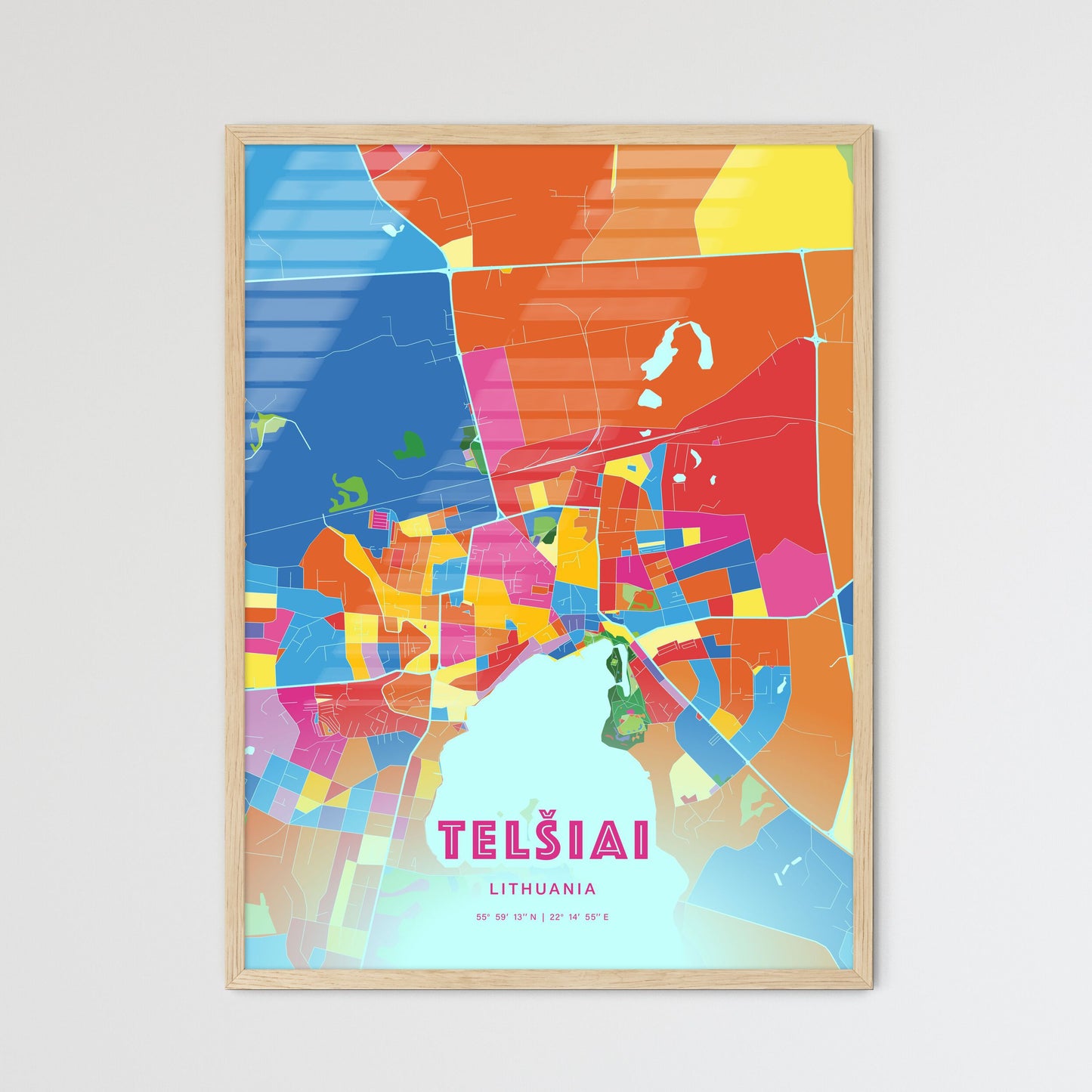 Colorful TELŠIAI LITHUANIA Fine Art Map Crazy Colors
