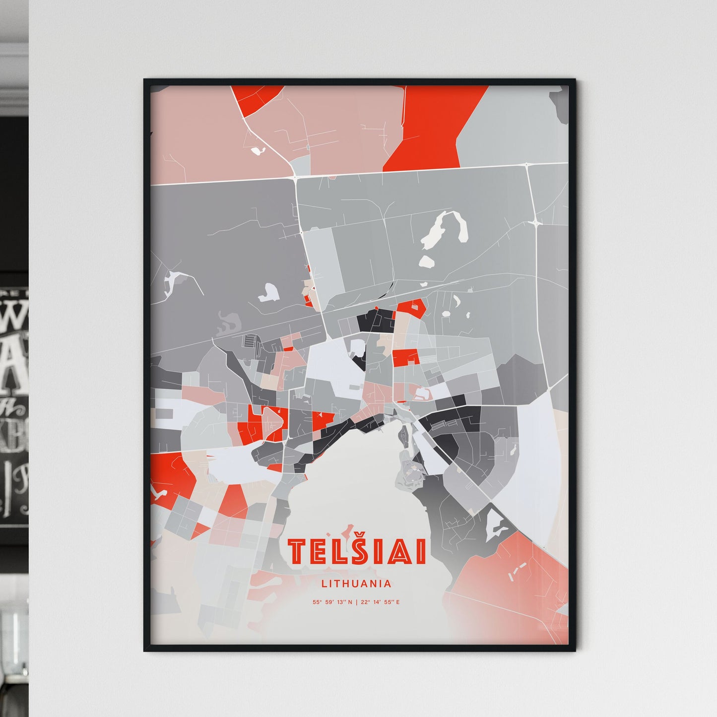 Colorful TELŠIAI LITHUANIA Fine Art Map Modern