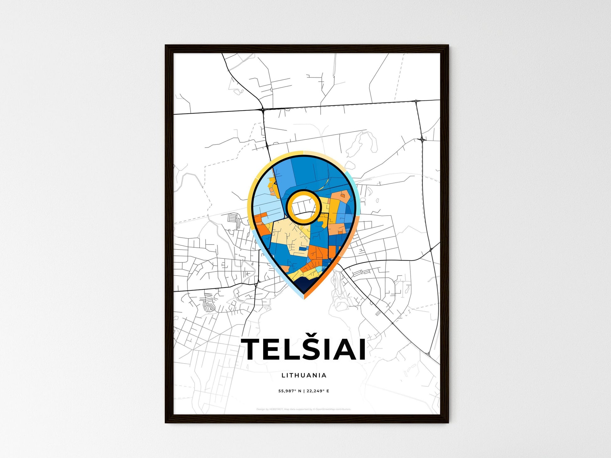 Telšiai Lithuania wedding art map with pointer icon