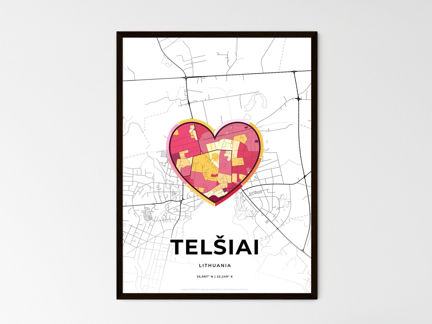 Telšiai Lithuania wedding art map with heart icon