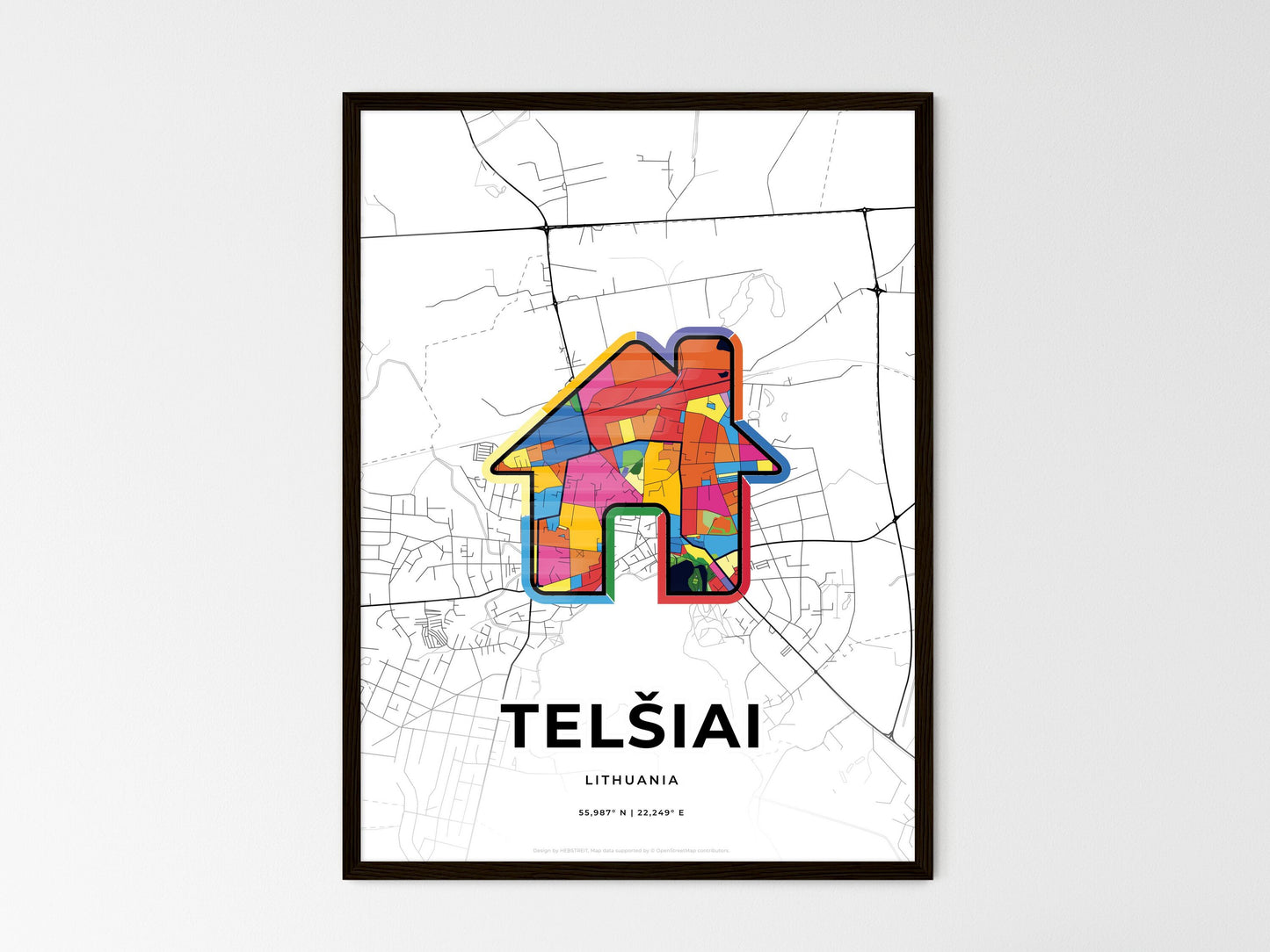 Telšiai Lithuania wedding art map with home icon