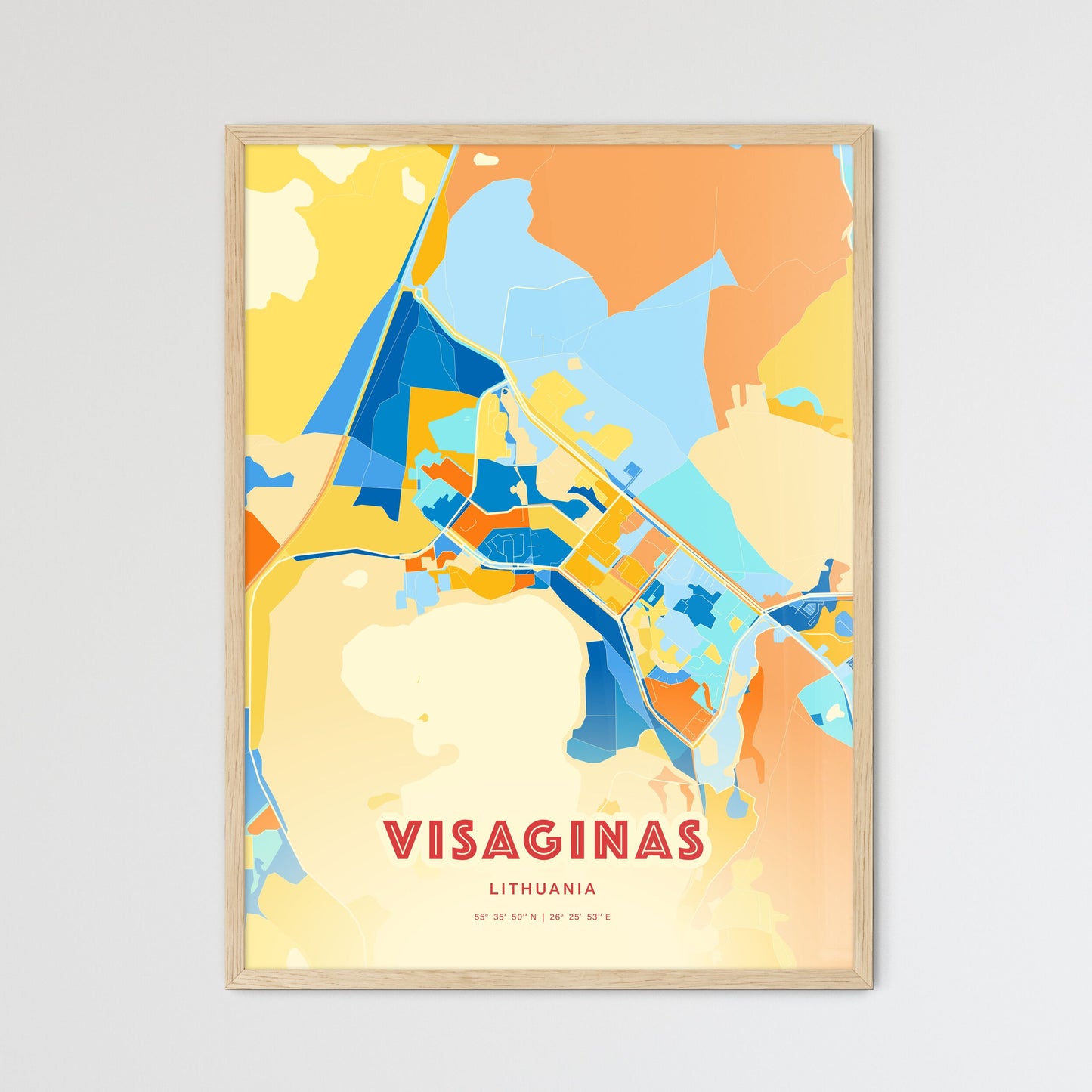 Colorful VISAGINAS LITHUANIA Fine Art Map Blue Orange