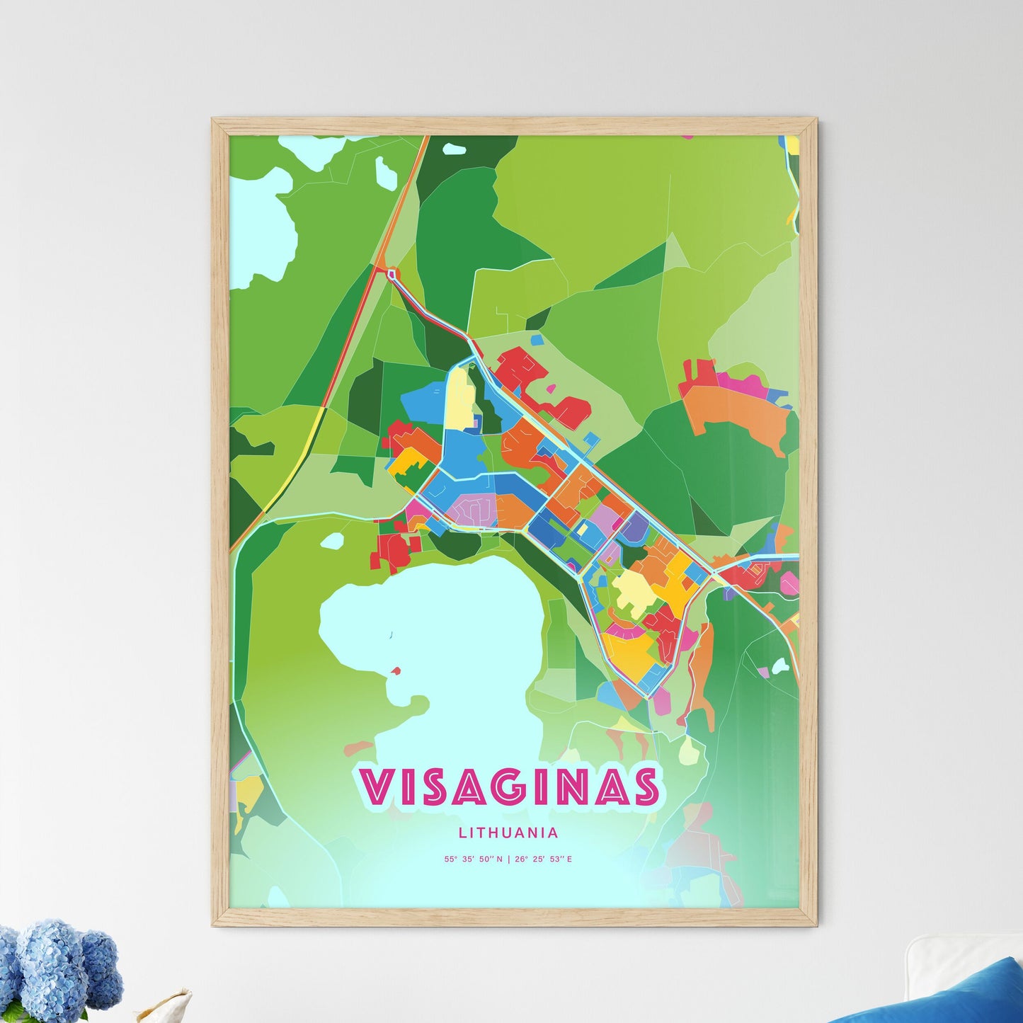 Colorful VISAGINAS LITHUANIA Fine Art Map Crazy Colors
