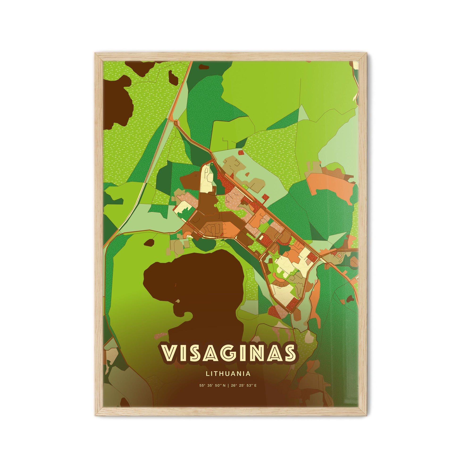 Colorful VISAGINAS LITHUANIA Fine Art Map Farmhouse