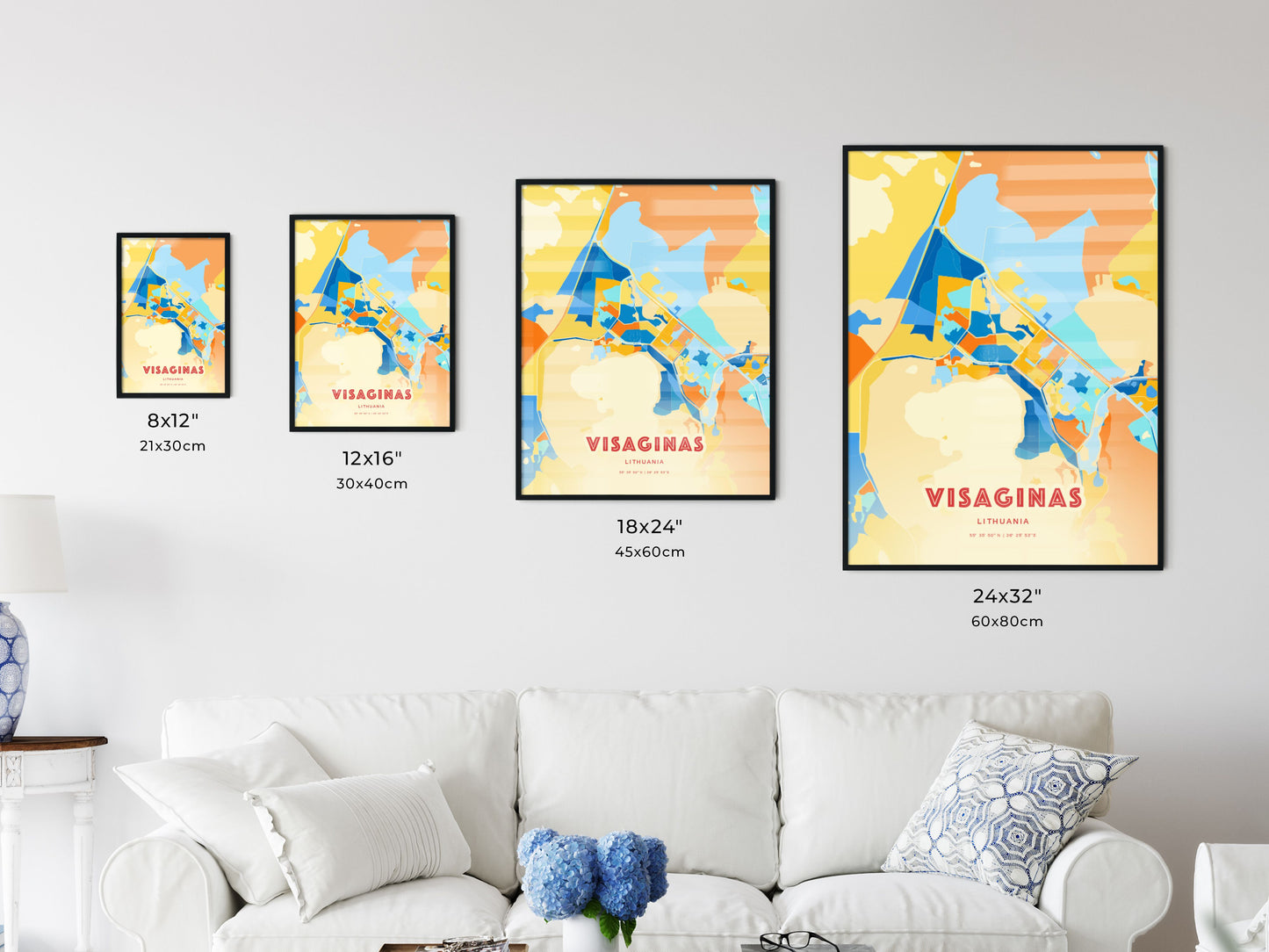 Colorful VISAGINAS LITHUANIA Fine Art Map Blue Orange