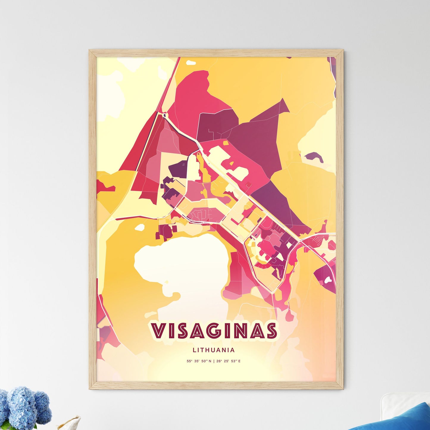 Colorful VISAGINAS LITHUANIA Fine Art Map Hot Red