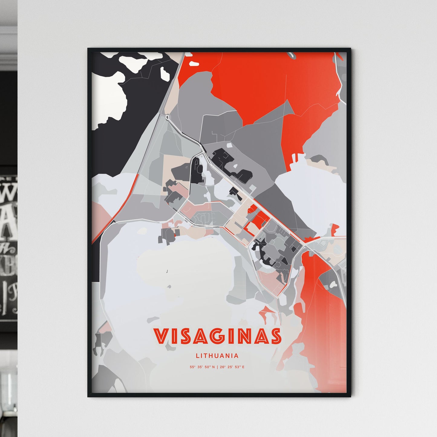 Colorful VISAGINAS LITHUANIA Fine Art Map Modern