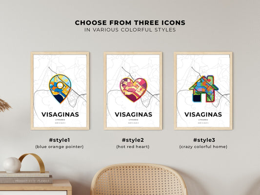 Visaginas Lithuania maps with colorful icons
