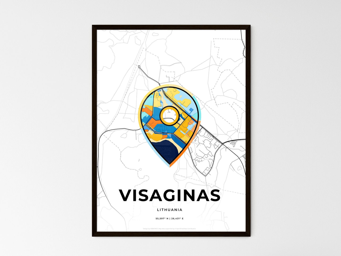 Visaginas Lithuania wedding art map with pointer icon